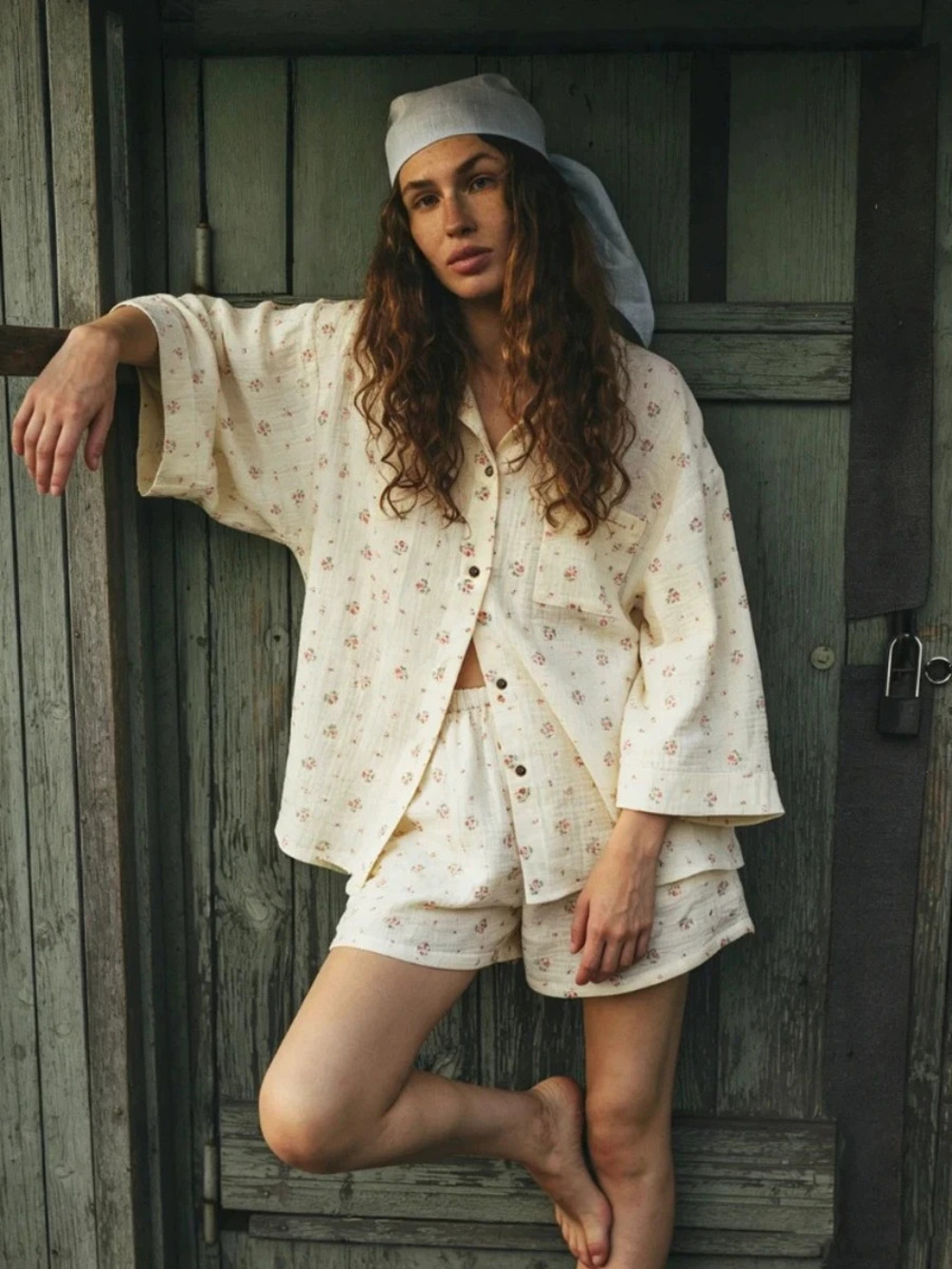 ZARA Women Printed Long Sleeve Cardigan Shorts Set Spring Summer Loose Casual